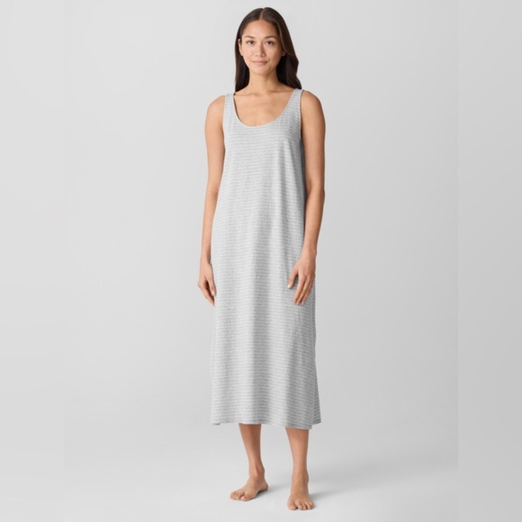 NWT Eileen Fisher Striped Organic Cotton Jersey Tank Sleep Dress, Small - Picture 1 of 8